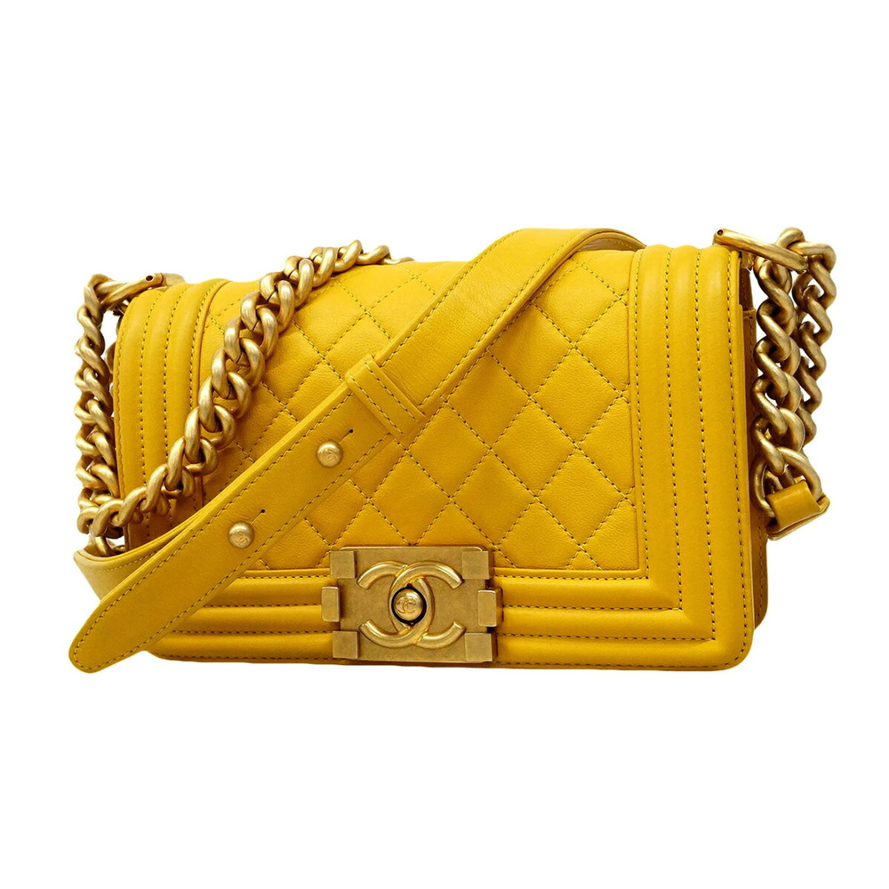 Chanel Boy Chain Shoulder Bag, Lambskin, Yellow, Women's